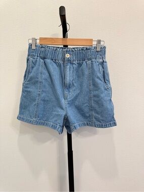 Madewell Blue Elastic-Waist Denim Shorts Sz26 Casual Summer Comfort Cotton